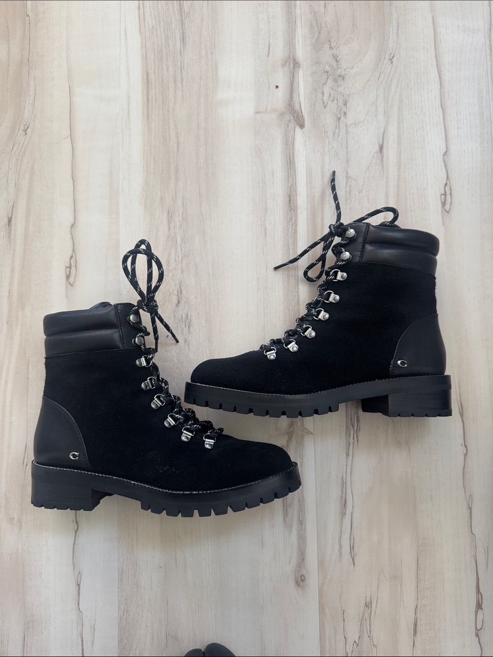 Coach Lorren Black Lace-Up Suede Booties